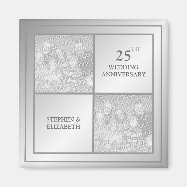 Past & Present Photo Silver Anniversary (Shiny) Magnet (Front)