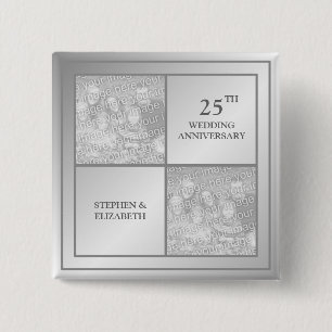 Past & Present Photo Silver Anniversary (Shiny) Pinback Button