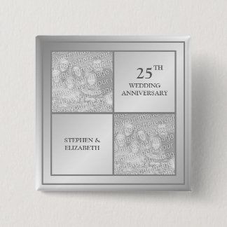 Past & Present Photo Silver Anniversary (Shiny) Pinback Button