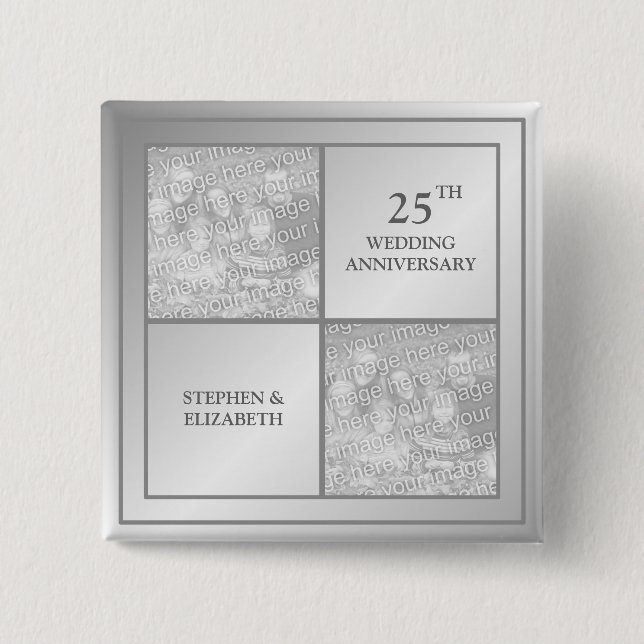 Past & Present Photo Silver Anniversary (Shiny) Pinback Button (Front)
