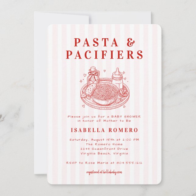 Pasta and Pacifiers Baby Shower Invitation  (Front)
