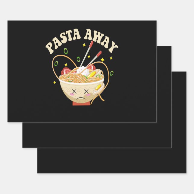 Pasta Away Funny Noodles Kawaii Japanese Esthetic Wrapping Paper Sheets (Set)