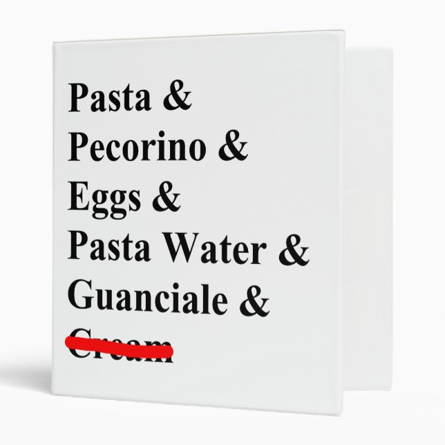 Pasta Carbonara Ingredients 3 Ring Binder (Front/Inside)