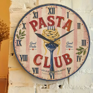 Pasta Club Vintage Kitchen Large Clock