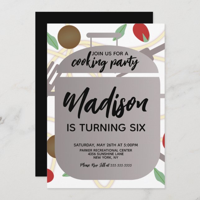 Pasta Cooking Birthday Party Invitation (Front/Back)