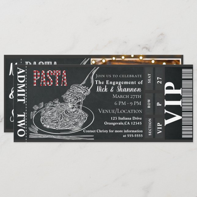 Pasta Dinner Chalk Engagement Dinner Photo Ticket Invitation (Front/Back)