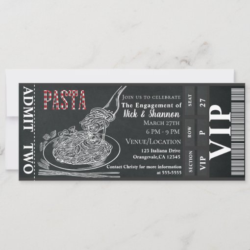 Pasta Dinner Chalk Engagement Dinner Photo Ticket Invitation | Zazzle
