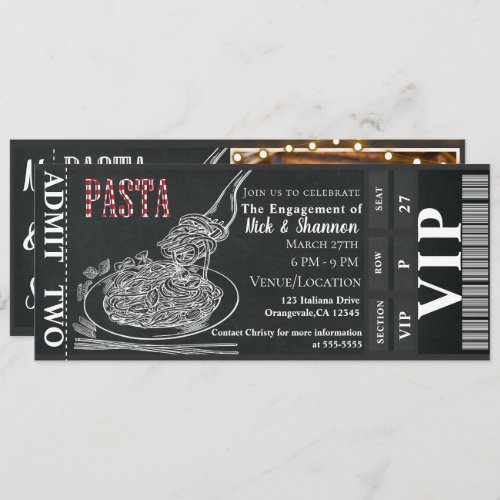 Pasta Dinner Chalk Engagement Dinner Photo Ticket Invitation