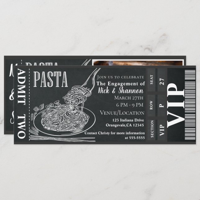 Pasta Dinner Chalk Engagement Dinner Photo Ticket Invitation (Front/Back)