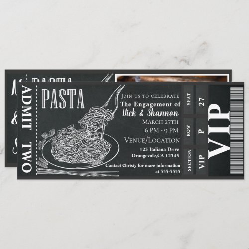 Pasta Dinner Chalk Engagement Dinner Photo Ticket Invitation