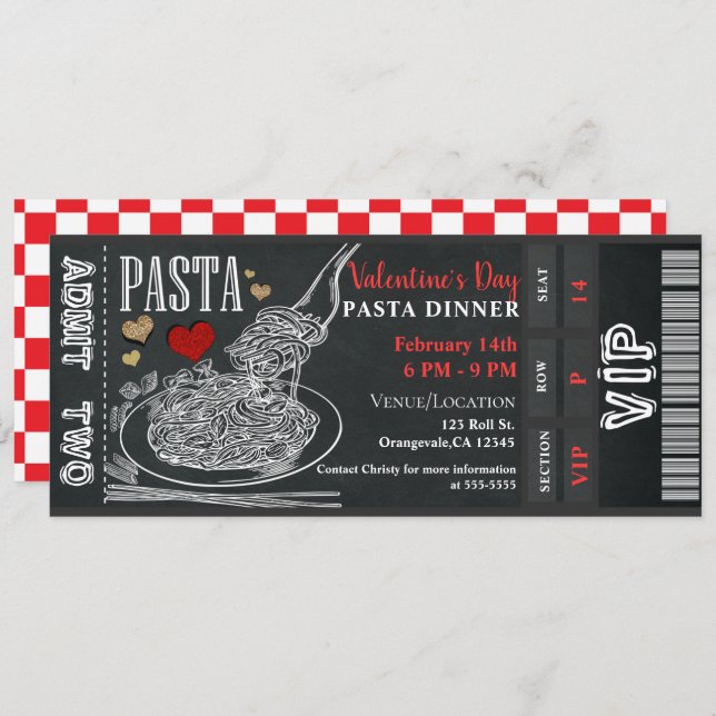 Pasta Dinner Chalk Valentine's Day Dinner Party Invitation (Front/Back)