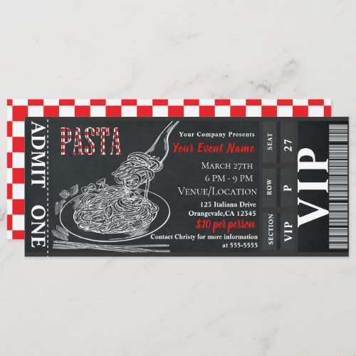 Pasta Dinner Chalk VIP Rustic Dinner Party Ticket Invitation