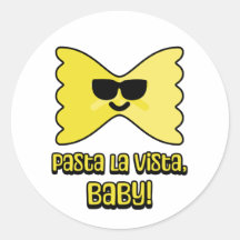 Pasta la vista, baby! Cute pasta pun cartoon