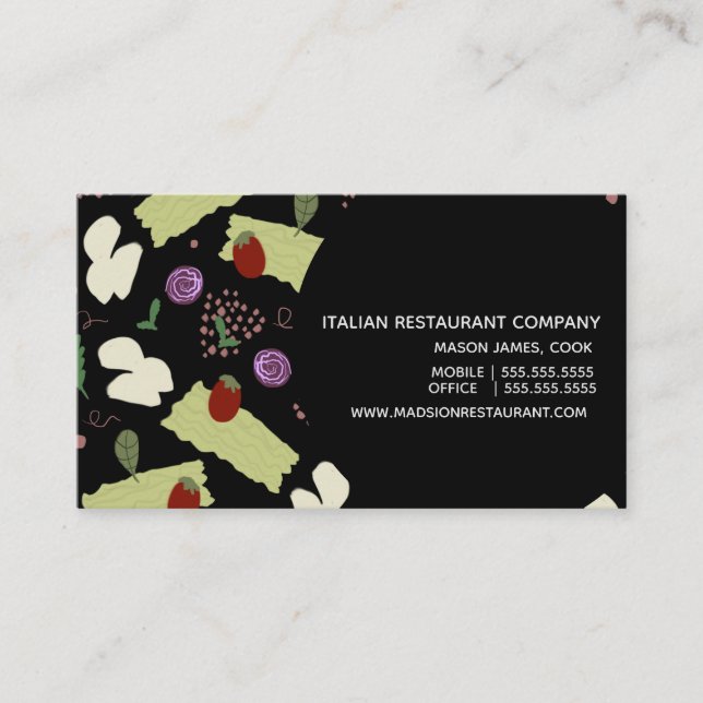 Pasta Lasagna Soup Dinner Restaurant Business Card (Front)