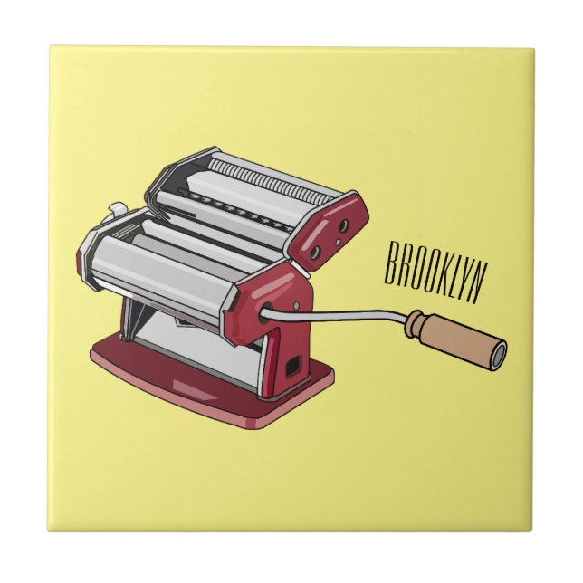 Pasta maker cartoon illustration  ceramic tile (Front)