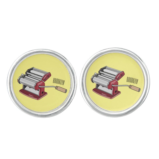 Pasta maker cartoon illustration  cufflinks (Front)