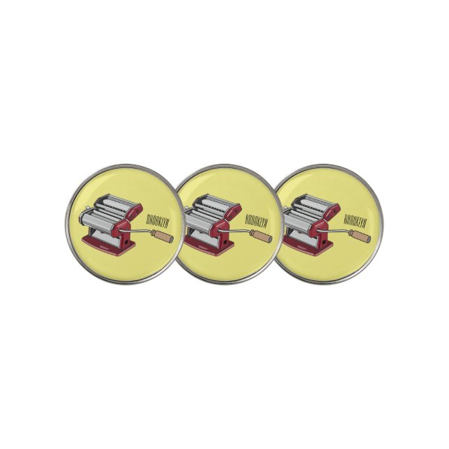 Pasta maker cartoon illustration  golf ball marker (3 Up)