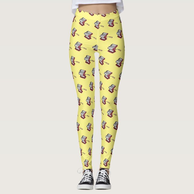 Pasta maker cartoon illustration  leggings (Front)