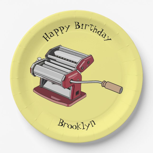 Pasta maker cartoon illustration paper plates (Front)