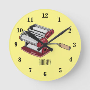 Pasta maker cartoon illustration round clock
