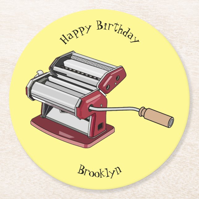 Pasta maker cartoon illustration round paper coaster (Front)
