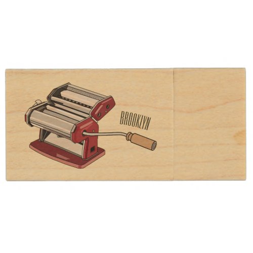 Pasta maker cartoon illustration wood flash drive