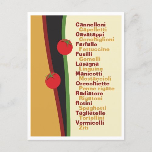 Pasta Names with graphic postcard
