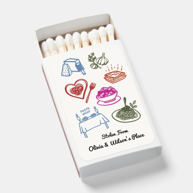 Pasta Night Party Favor Apartment Matchboxes (Front Open)