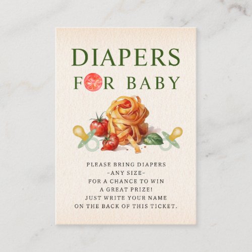 Pasta  Pacifiers Baby Shower Diaper Raffle Enclosure Card