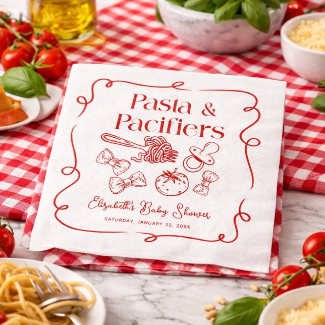 Pasta & Pacifiers Hand Drawn Italian Baby Shower Napkins (Pasta & Pacifiers Italian Baby Shower Paper Napkins)