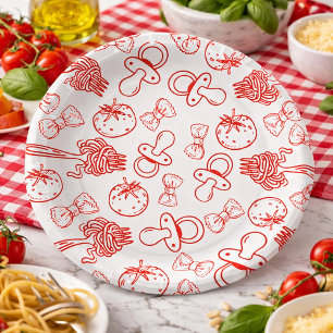Pasta & Pacifiers Hand Drawn Italian Baby Shower Paper Plates