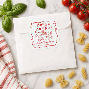 Pasta & Pacifiers Hand Drawn Italian Baby Shower Square Sticker