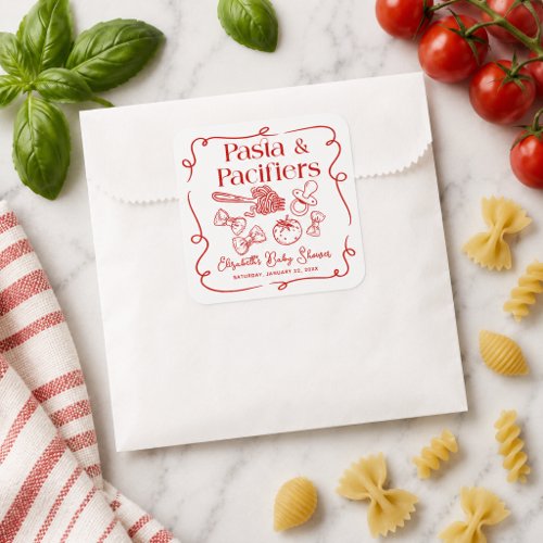 Pasta & Pacifiers Hand Drawn Italian Baby Shower Square Sticker