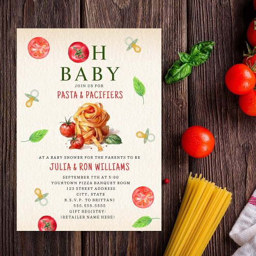 Pasta Pacifiers Oh Baby Tomato Baby Shower Invitation