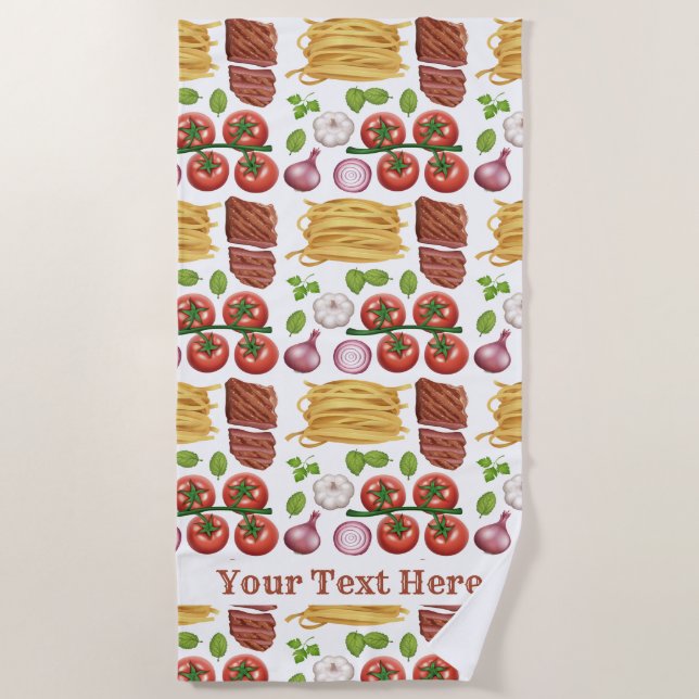 Pasta Pattern custom text beach towel (Front)