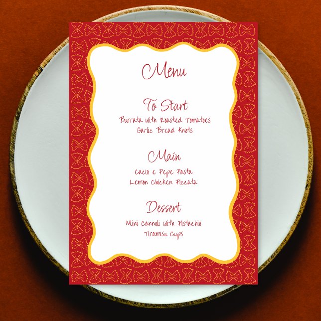 Pasta Pattern That's Amore Italian Bridal Shower Menu (Creator Uploaded)