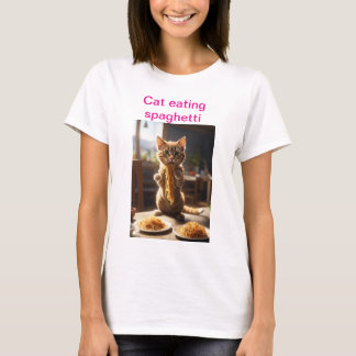 "Pasta Paws: Cat Eating Spaghetti T-Shirt" T-Shirt