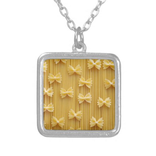 Pasta Spaghetti Noodles Abstract Silver Plated Necklace