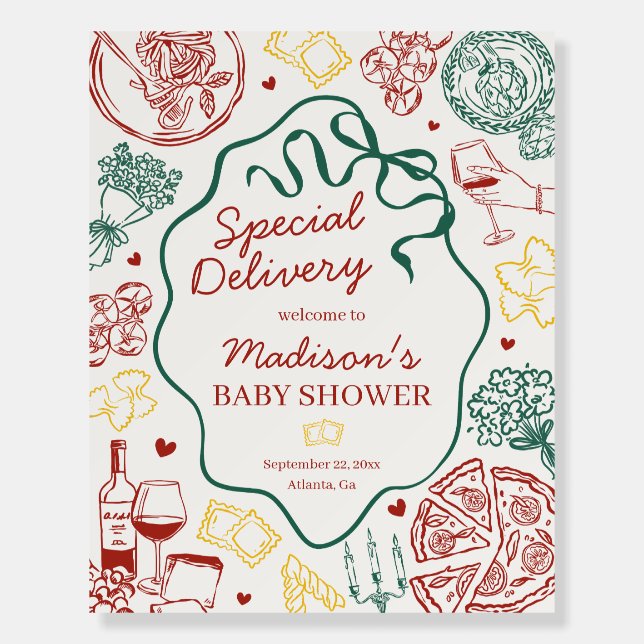 Pasta Special Delivery Italian Baby Shower Welcome Foam Board (Front)