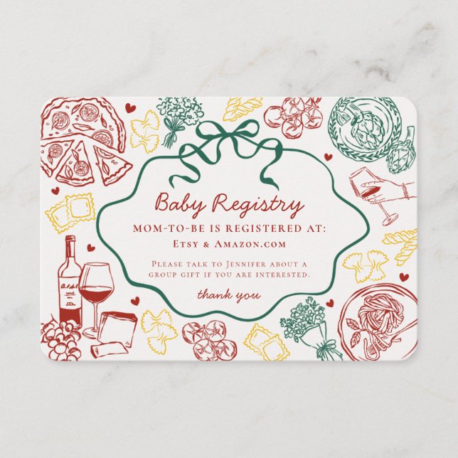 Pasta Special Delivery Italian Theme Baby Registry Enclosure Card (Front)