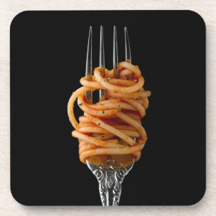 Pasta spun on a Fork, Food Spaghetti Beverage Coaster