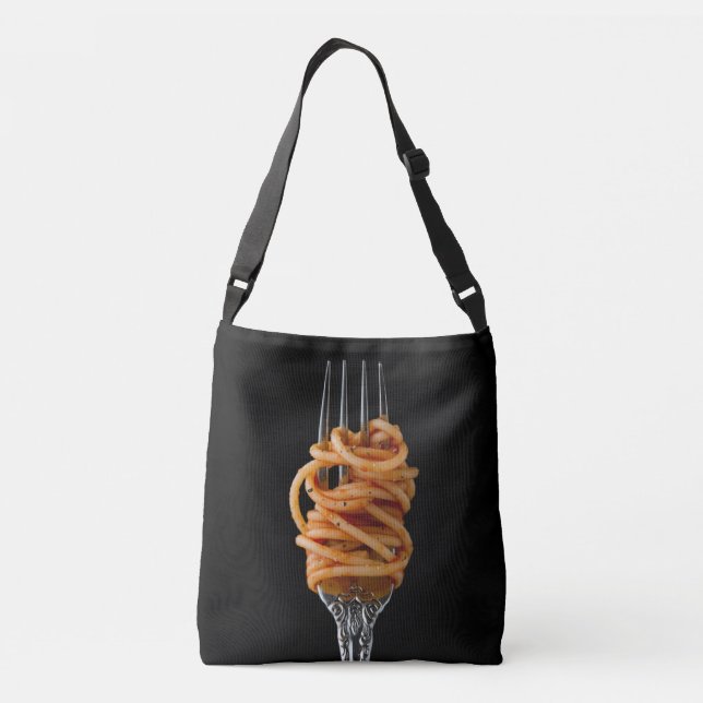 Pasta spun on a Fork, Food Spaghetti Crossbody Bag (Back)