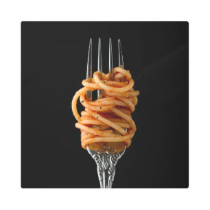 Pasta spun on a Fork, Food Spaghetti Metal Print