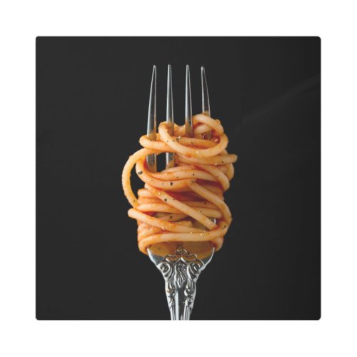 Pasta spun on a Fork Food Spaghetti Metal Print