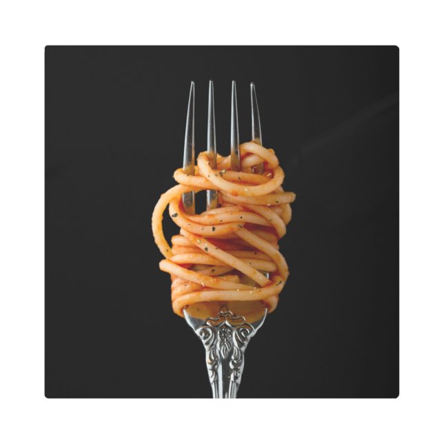 Pasta spun on a Fork, Food Spaghetti Metal Print (Front)