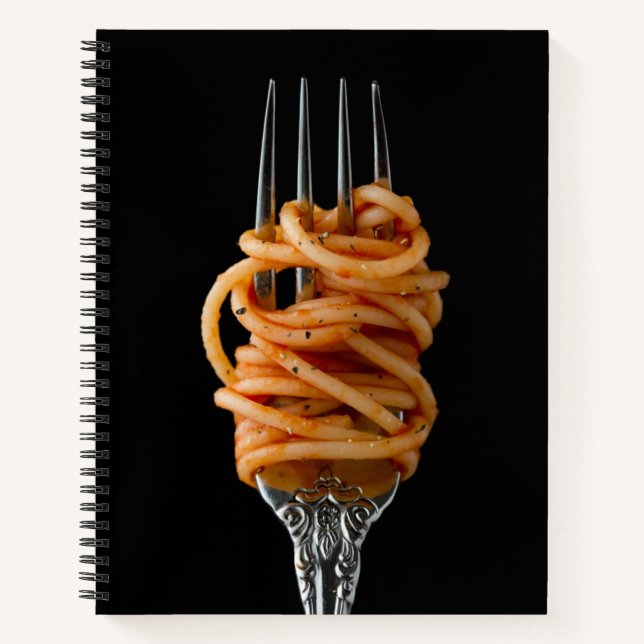 Pasta spun on a Fork, Food Spaghetti Notebook (Front)