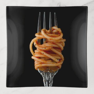 Pasta spun on a Fork, Food Spaghetti Trinket Tray
