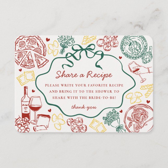 Pasta Thats Amore Italian Bridal Shower Recipe Enclosure Card (Front)