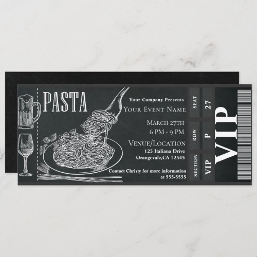 Pasta WIne Dinner Chalk VIP Dinner Party Ticket Invitation