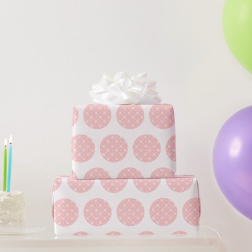 Paste Pink Polka Dots White Snowflakes Wrapping Paper